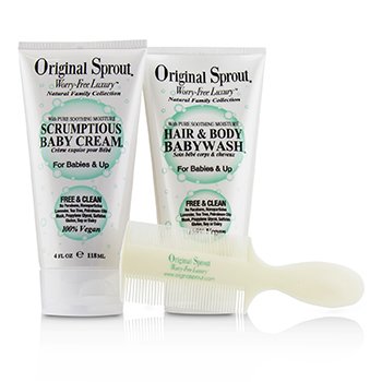 Original SproutBaby's First Bath Kit: 1x Hair & Body Baby Wash 118ml + 1x Scrumptious Baby Cream 118ml + 1x Comb (For Babies & Up) 3pcs