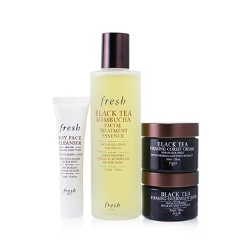 FreshBlack Tea Firming Beauty Bundle Set: Soy Face Cleanser - 20ml/0.6oz + Black Tea Kombucha Facial Treatment Essence - 150ml/5oz +  Black Tea Firmin