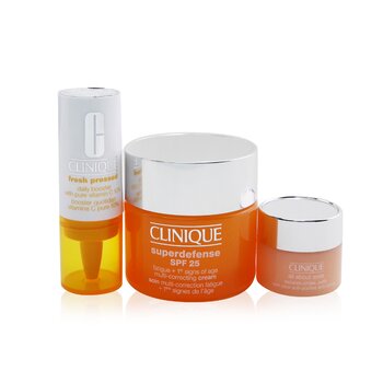 CliniqueDerm Pro Solutions (For Tired Skin): Superdefense SPF 25 50ml+ Fresh Pressed Daily Booster 8.5ml+ All About Eye 5ml 3pcs