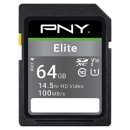 PNY Class 10 U1 V10 SD - 64GB Elite 1.0 ea