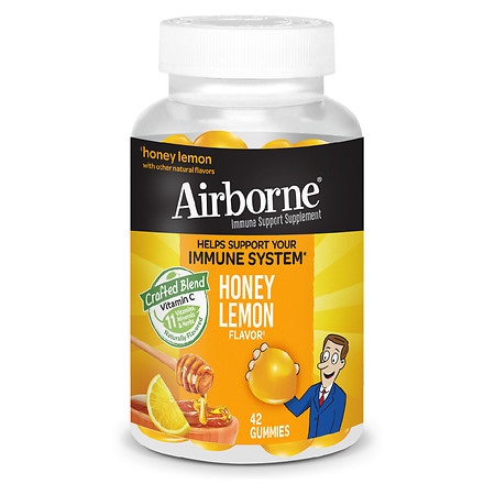 Airborne Vitamin C D E, Zinc and Immune Support Supplement Gummies Honey Lemon - 42.0 ea