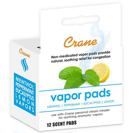 Crane USA Vapor Pads for Personal Steam Inhaler Menthol, Peppermint, Eucalyptus, Lemon - 12.0 ea