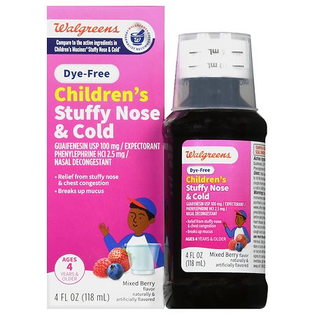 Walgreens Children's Stuffy Nose & Cold Liquid Dye-Free Mixed Berry - 4.0 fl oz