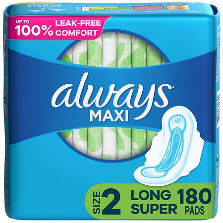 Always Maxi Pads, Long Super, with Wings Unscented, Size 2 - 60.0 ea x 3 pack
