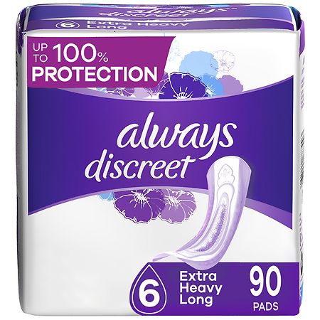 Always Discreet Adult Incontinence Pads 6 - Extra Heavy Long - 90.0 ea