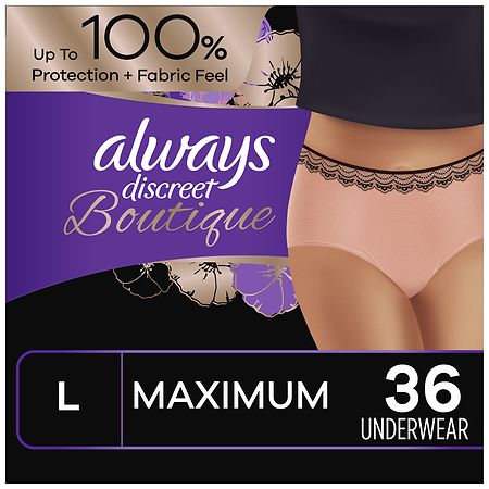 Always Discreet Boutique High-Rise Incontinence Underwear, Maximum Absorbency Large, Rosy - 18.0 ea x 2 pack