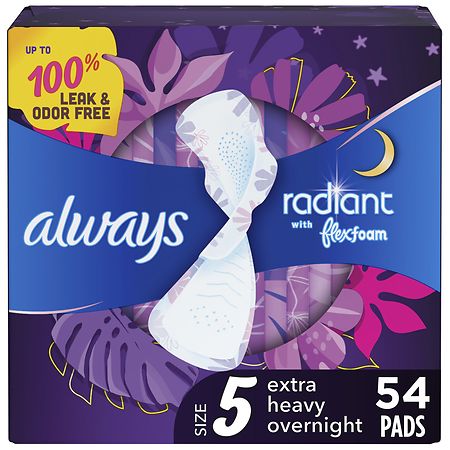 Always Radiant Pads, Extra Heavy Overnight, with Wings Scented, Size 5 - 54.0 ea