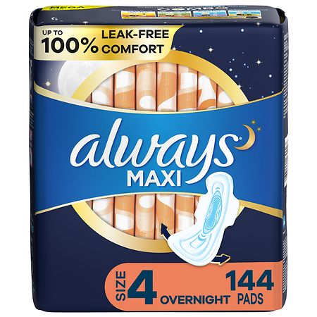 Always Maxi Pads, Overnight, with Wings Unscented, Size 4 - 48.0 ea x 3 pack
