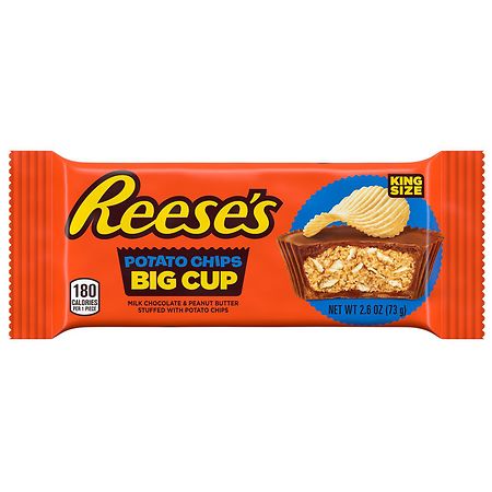Reese's Big Cup, King Size Candy, Gluten Free Milk Chocolate Peanut Butter with Potato Chips - 2.6 oz