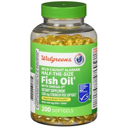 Walgreens Wild Caught Alaskan Half-the-Size Fish Oil with Omega-3 Softgels - 200.0 ea