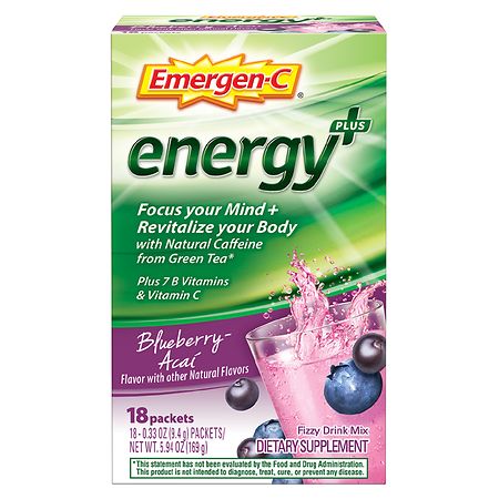 Emergen-C Energy Fizzy Drink Mix Blueberry-Acai - 0.33 oz x 18 pack
