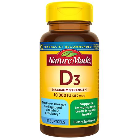 Nature Made Maximum Strength Vitamin D3 10000 IU (250 mcg) Softgels - 60.0 ea