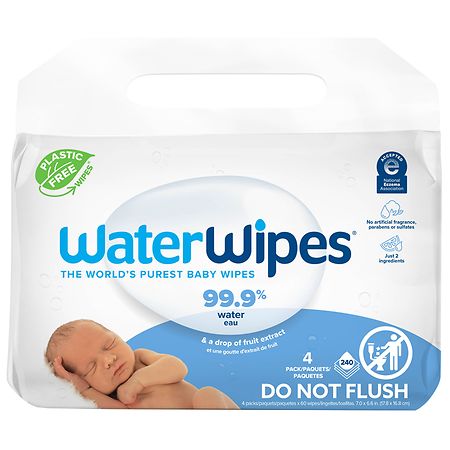 WaterWipes Plastic-Free Original Baby Wipes, Hypoallergenic for Sensitive Skin Unscented - 240.0 ea