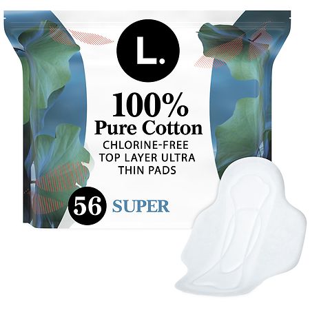 L. Chlorine Free Ultra Thin Pads, with Wings, Organic Top Sheet Unscented, Super Absorbency - 42.0 ea