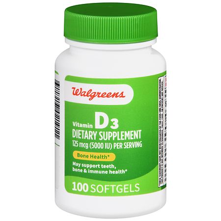 Walgreens Vitamin D3 125 mcg Softgels - 100.0 EA