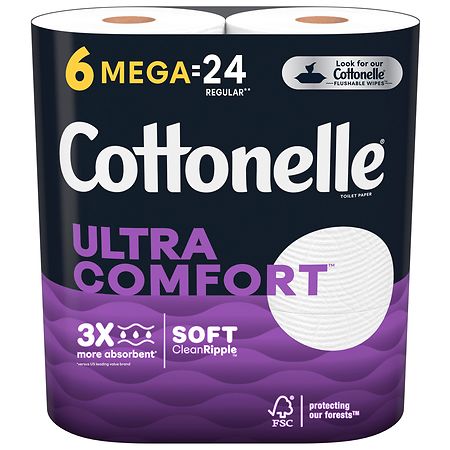 Cottonelle Toilet Paper, Strong Toilet Tissue 6 Mega Rolls (6 Mega Rolls is 24 regular rolls) - 6.0 ea
