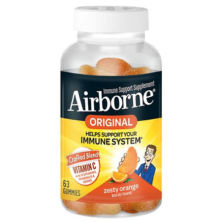 Airborne Gummies, Vitamin C, Minerals & Herbs Immune Support Zesty Orange - 63.0 ea