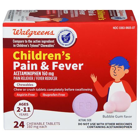 Walgreens Children's Pain & Fever Chewable Tablets Bubble Gum - 24.0 ea