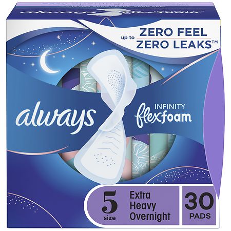 Always Infinity Pads, Size 5 Extra Heavy Overnight, with Wings Unscented, Size 5 - 30.0 ea
