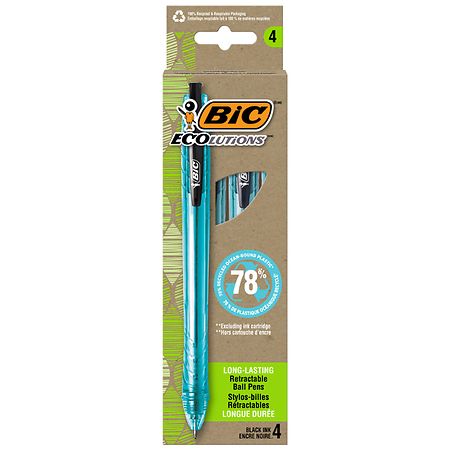 BIC ReVolution Ocean-Bound Ball Pens, Made from 78% Recycled Plastic Medium Point - 4.0 ea