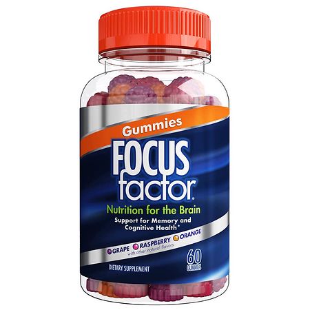 Focus Factor Nootropic Brain Performance Gummies for Memory and Focus Orange, Raspberry, Grape - 60.0 ea