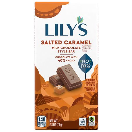 Lily's No Sugar Added, Sweets, Bar Salted Caramel Flavored Milk Chocolate Style - 2.8 oz