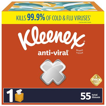 Kleenex Anti-Viral Facial Tissues, 3-Ply 55 Tissues per Box - 55.0 ea