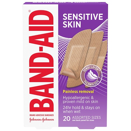 Band-Aid Adhesive Bandages for Sensitive Skin Assorted Sizes - 20.0 ea