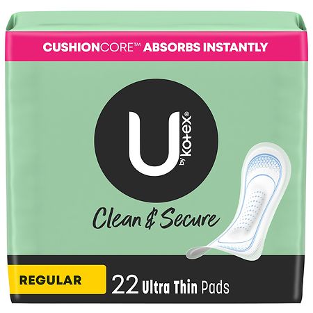 U by Kotex Clean & Secure Ultra Thin Pads Unscented, Regular - 22.0 ea
