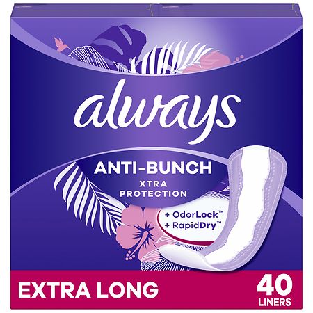 Always Anti-Bunch Xtra Protection Daily Liners, Extra Long Absorbency Unscented, Extra Long Absorbency - 68.0 ea