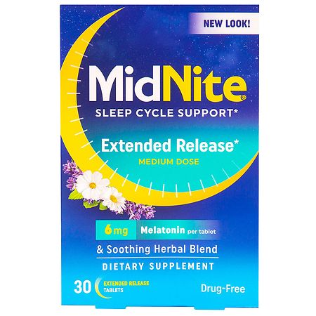 Midnite Time Release Drug-Free Sleep Aid, 6mg Melatonin Plus Herbs - 30.0 ea
