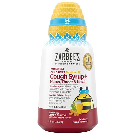 Zarbee's Children's All-in-One Daytime Cough Syrup+, 6-12 Years, Natural Grape Flavor - 8.0 fl oz