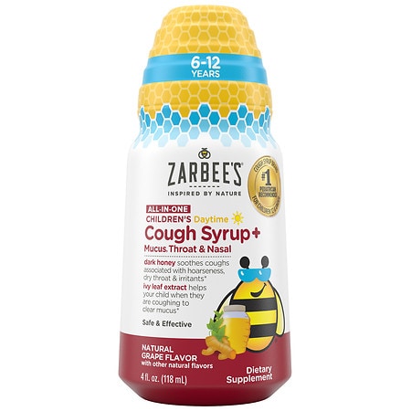 Zarbee's Children's All-in-One Daytime Cough Syrup+, 6-12 Years, Natural Grape Flavor - 4.0 fl oz