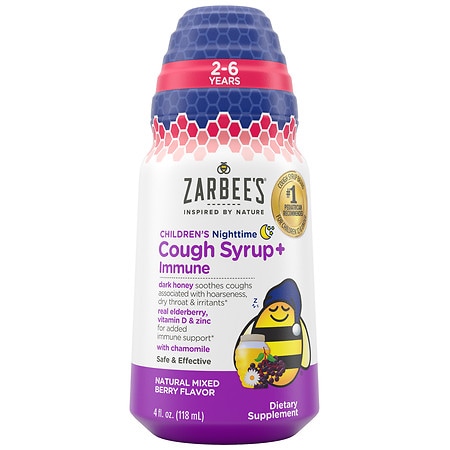 Zarbee's Children's Nighttime Cough Syrup + Immune, 2-6 Years Natural Mixed Berry - 4.0 fl oz