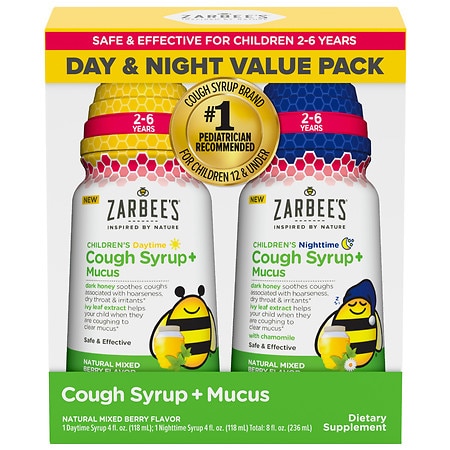 Zarbee's Children's Cough Syrup + Mucus Day & Night Value Pack, 2-6 Years Natural Mixed Berry - 4.0 fl oz x 2 pack