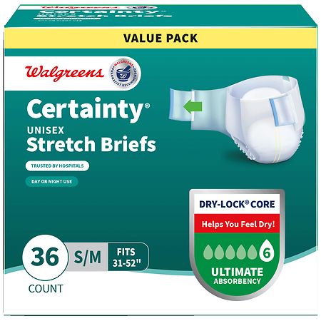 Walgreens Certainty Unisex Stretch Briefs Maximum Absorbency S/M (36 ct) - 36.0 ea