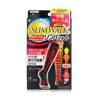 SlimWalkCompression Medical Lymphatic Open-Toe Socks, Short Type - # Black (Size: M-L) 1pair