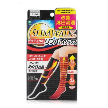 SlimWalkMedical Lymph Outing High Socks, Compression Socks - # Black (Size: S-M) 1pair