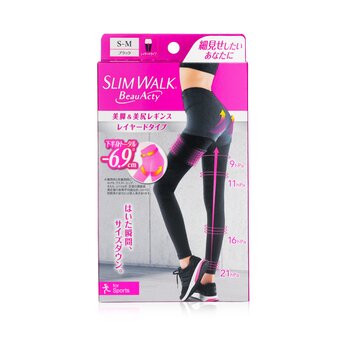 SlimWalkCompression Leggings for Sports (Sweat-Absorbent, Quick-Drying) - # Black (Size: S-M) 1pair
