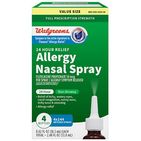 Walgreens 24 Hour Relief Allergy Nasal Spray - 0.62 fl oz x 4 pack