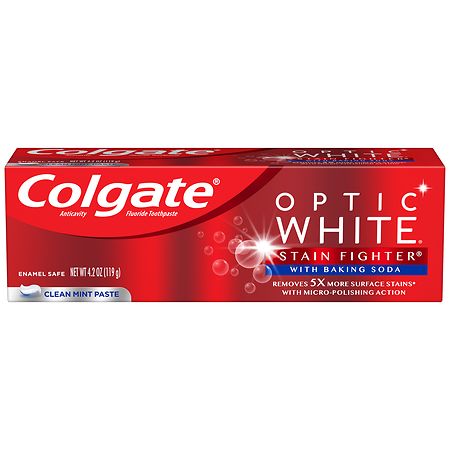 Colgate Optic White Stain Fighter with Baking Soda Toothpaste, Clean Mint Clean Mint - 4.2 oz