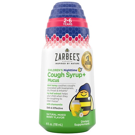 Zarbee's Children's Nighttime Cough Syrup + Mucus, Natural Mixed Berry Flavor - 4.0 fl oz