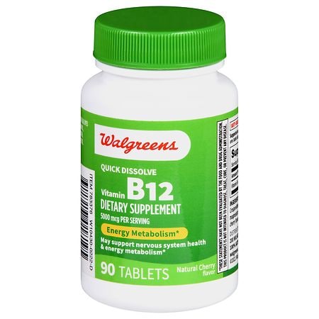 Walgreens Quick Dissolve Vitamin B12 5000 mcg Tablets Natural Cherry - 90.0 ea