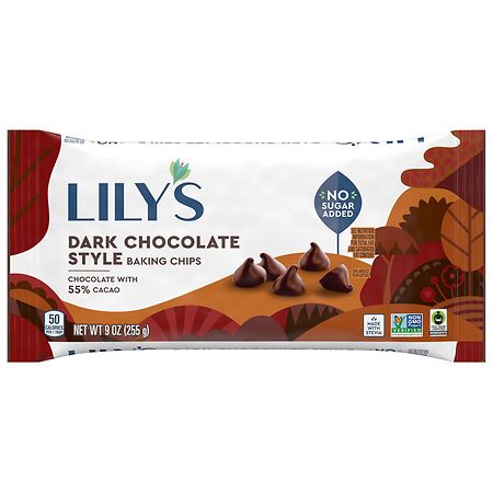 Lily's No Sugar Added, Baking Chips, Bag Dark Chocolate Style - 9.0 oz