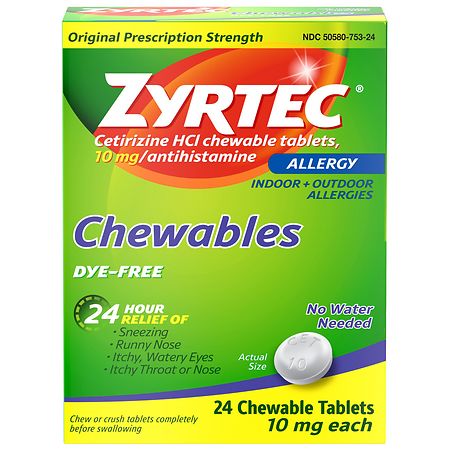 Zyrtec 24 Hour Allergy Relief Chewables, Cetirizine HCl - 24.0 ea
