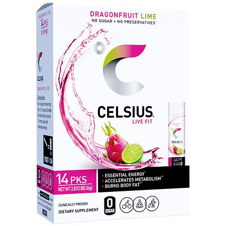Celsius On-the-Go Powder Stick Packets Dragon Fruit Lime - 14.0 ea