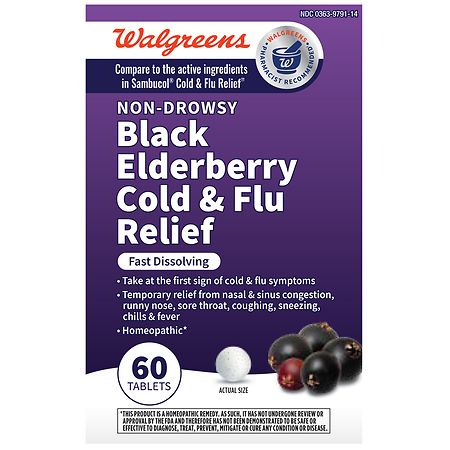 Walgreens Non-Drowsy Black Elderberry Cold & Flu Relief Tablets - 60.0 EA