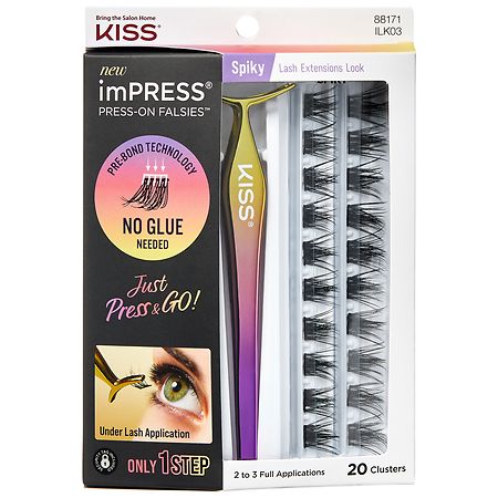 Kiss imPRESS 1-Step Press-On Falsies - No Glue Needed False Eyelash Clusters - 20.0 EA