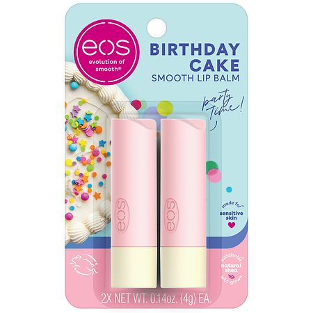 eos Natural Shea Lip Balm Sticks Birthday Cake - 0.14 oz x 2 pack