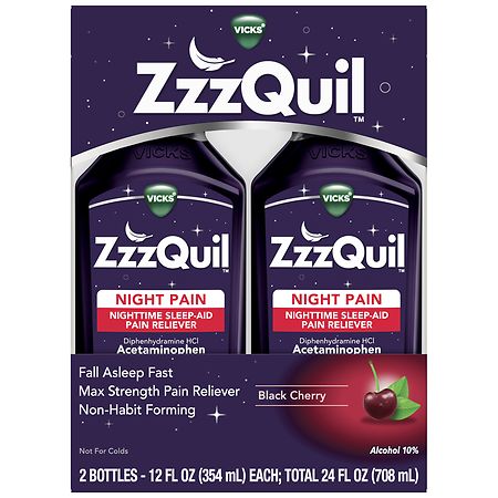 ZzzQuil Night Pain Liquid, Nighttime Sleep-Aid Pain Reliever Black Cherry - 12.0 fl oz x 2 pack